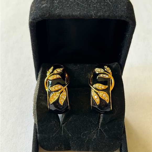 Joan Rivers Crystal Black Enamel with Gold Color Accent Earrings - Picture 5 of 5